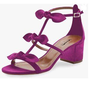 XYD Magenta Chunky Heels Open Toe Sandals BowKnots Gladiator Strappy Cute Shoes